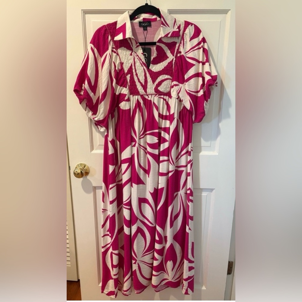 Gigio Boutique Brand Pink and White Puff Sleeve Dress - Picture 2 of 2